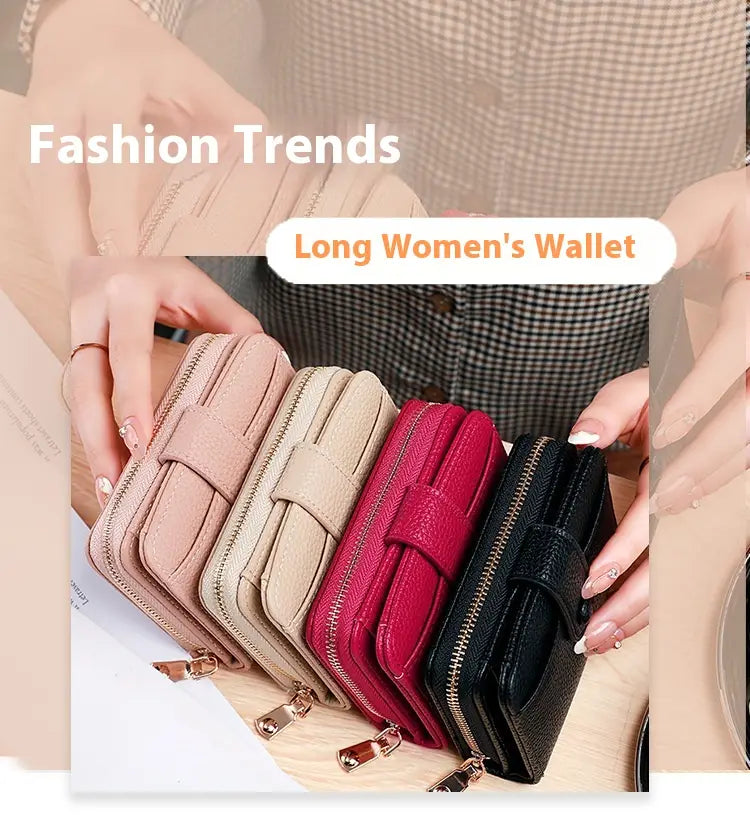 Solid Color Leather Wallet with Breathable Antibacterial Pu Lining