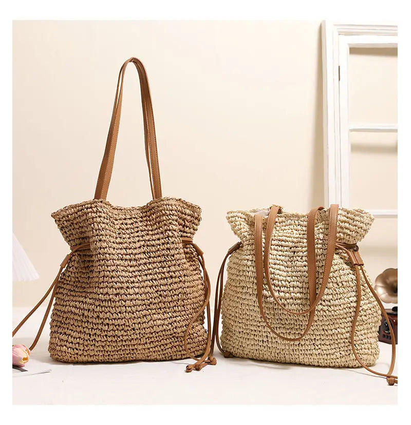 Straw Lucky Borse Coffee Color Medium Spalla con tasca del telefono