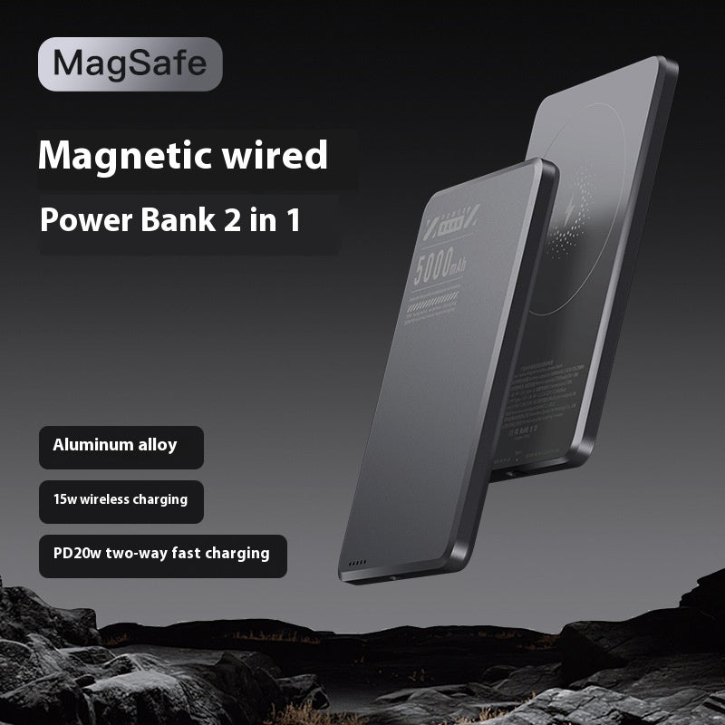 Aluminum Alloy Ultra-thin Double Pop-up Window Creative Magnetic Fast Charging Small Light Power Digital Display Mobile