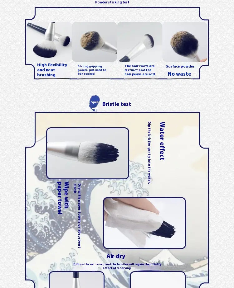 Makeup Brush Suit 10 Piece Set with Bag 14.5cm Length Blue Artificial Fiber