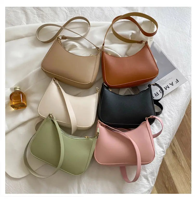 PU Leather Shoulder Bag Medium Size Lightweight Untined Multi-Color Purse