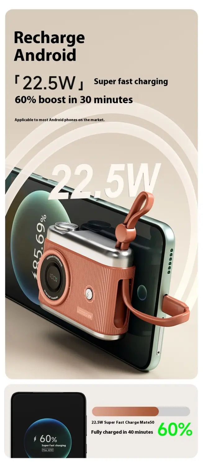 Large Capacity Mobile Power Supply with Cable Fast Charge in Beige Pink Brown