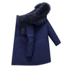 Children's Down Jacket Boys' Mid-length Thickening Plus Size Fur Collar Coat - Dark Blue And Black Fur