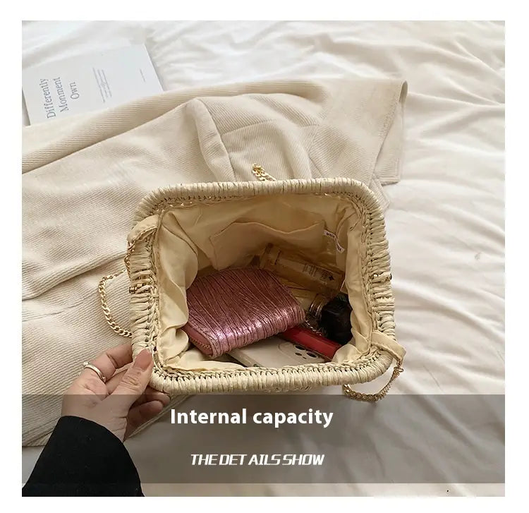 Bolsa de tecido macio branca de cáqui com zíper interno e alça de ombro único