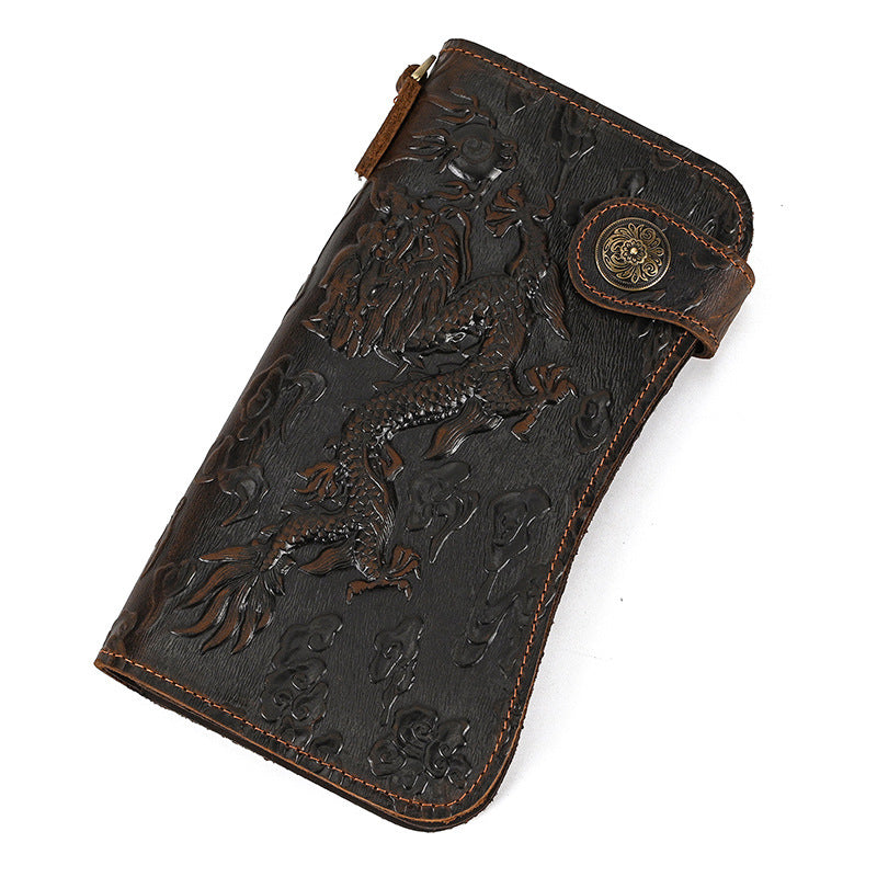 Men’s Crazy Horse Leather Long Chain Anti-theft Wallet - Crazy Horse Wallet: Anti-Theft for Wild Adventures