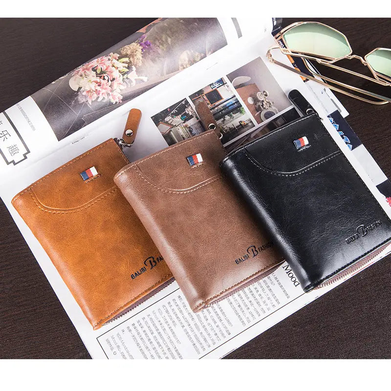 PU Leather Wallet with Zipper for United States and CHF Currency