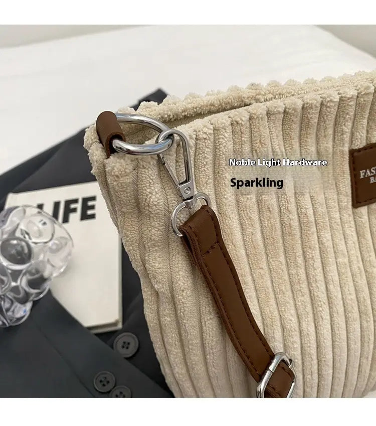 Versatile Large Capacity Corduroy Soft Surface Crossbody Shoulder Bag