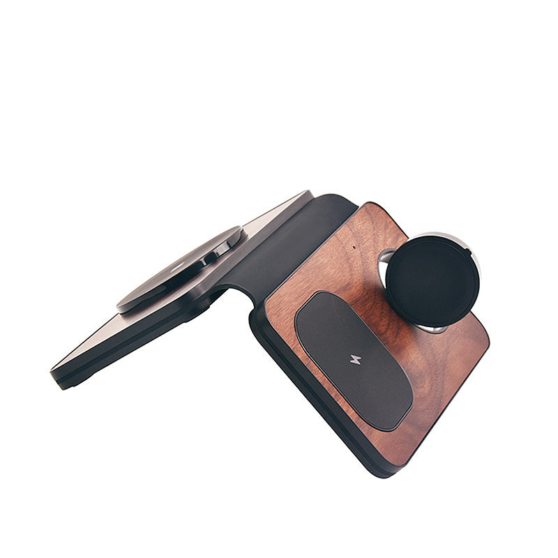 Three-in-one Walnut Magnetic Wireless Charger Portable Foldable Wireless Charger - Watt’s Up with This Three-in-One