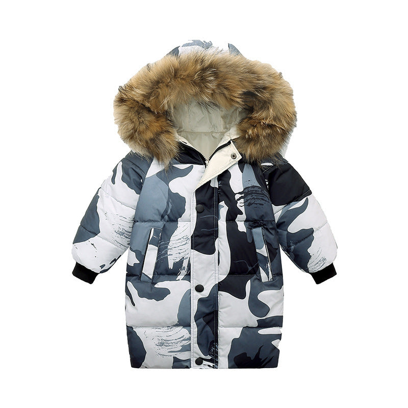 Big Fur Collar Mid-length Medium And Large Children’s Clothing Thick Winter Wear Coat