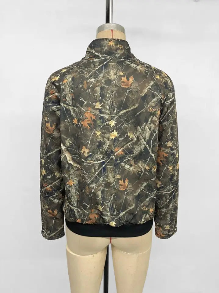 Army Green Floral Print Long Sleeve Shirt for Women Polyester Casual Top