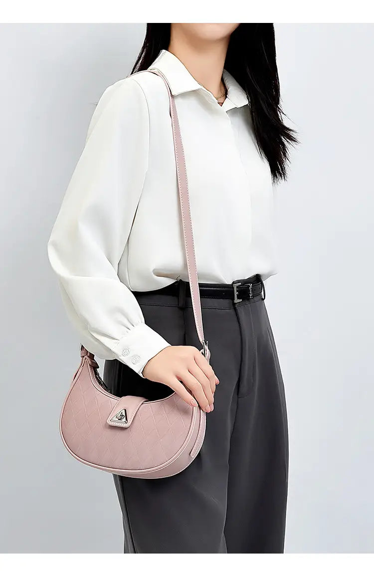 Pink Black Milky White Soft PU Saddle Shoulder Messenger Bag