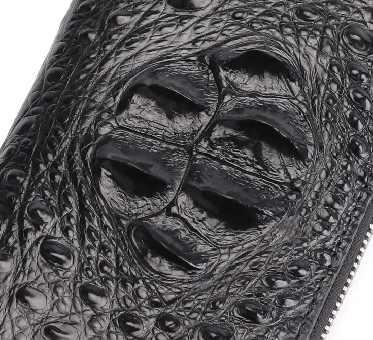 Men’s Crocodile Leather Wallet with Zipper Card Holder in Black or Brown