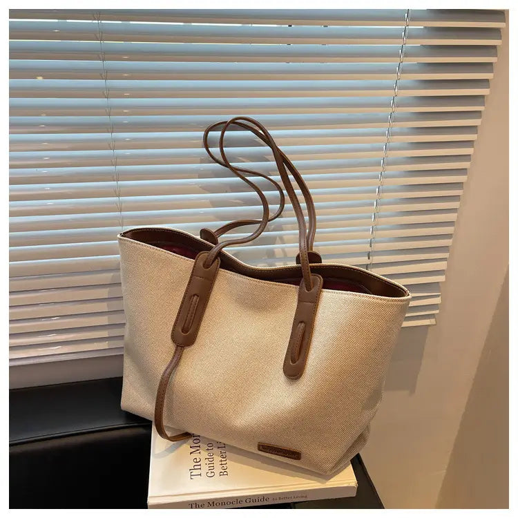 Canvas Shoulder Bag Large Oxford Tote Black Brown Double Strap for Travel Work