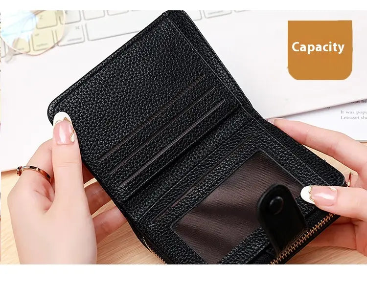 Solid Color Leather Wallet with Breathable Antibacterial Pu Lining