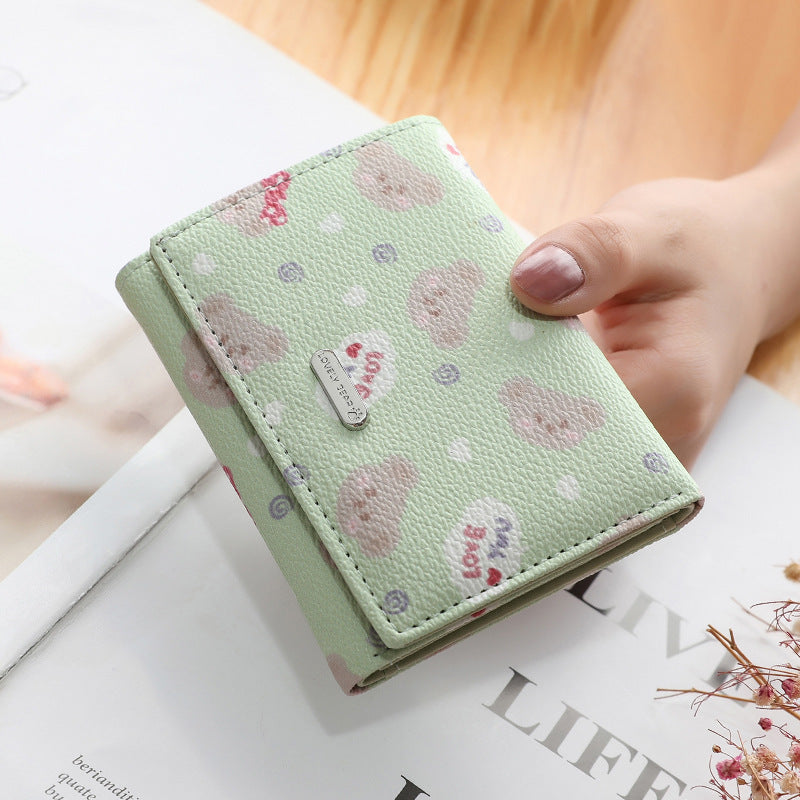 Women’s Fashion Pointed Small Bear Print Student Wallet - Bear-y Cute Wallet for Trendsetting Students