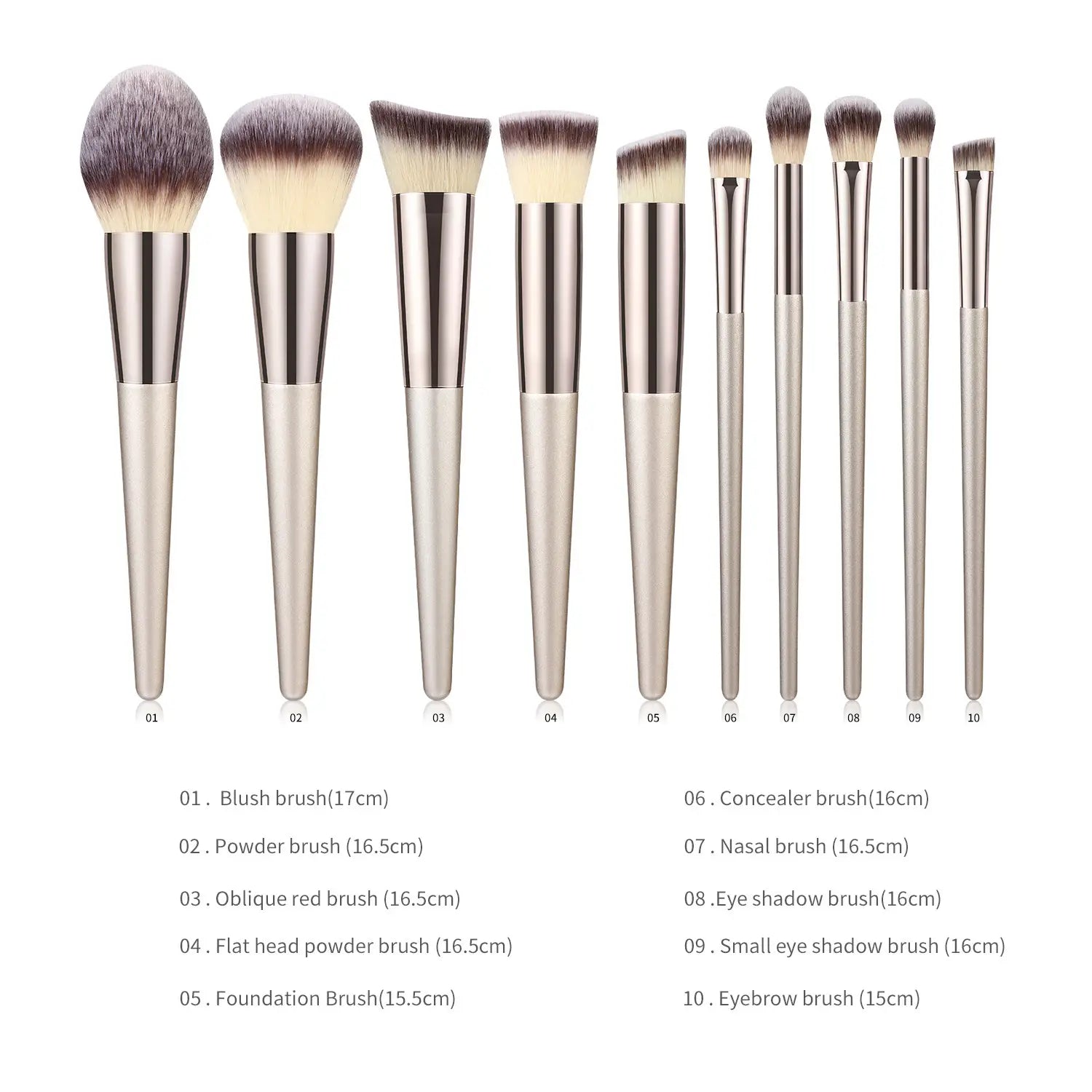 Wooden Handle Makeup Brush Set with Champagne Gold Handles
