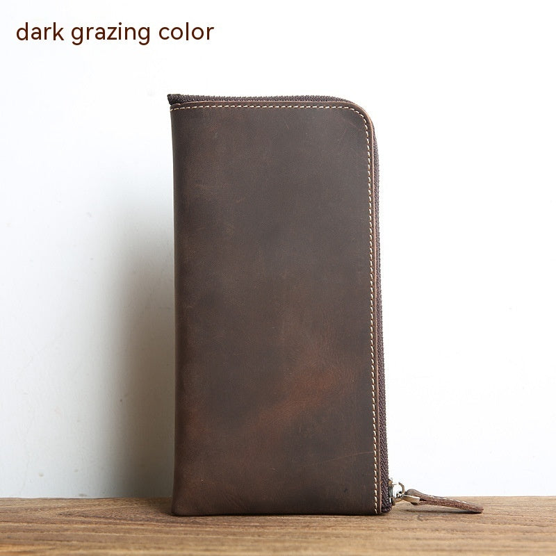 Men’s Short Genuine Leather Wallet Crazy Horse Skin Mini Change Wrap Coat Cowhide Ultra Thin Pure Handmade - Wallets