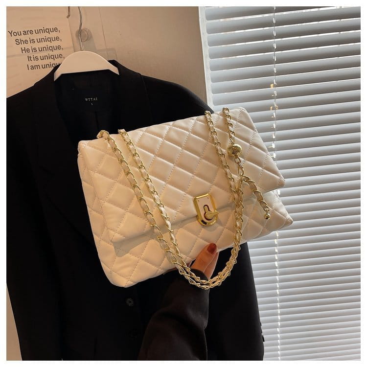 Large Capacity Shoulder Bag in Black or White with Diamond Embroidery Thread