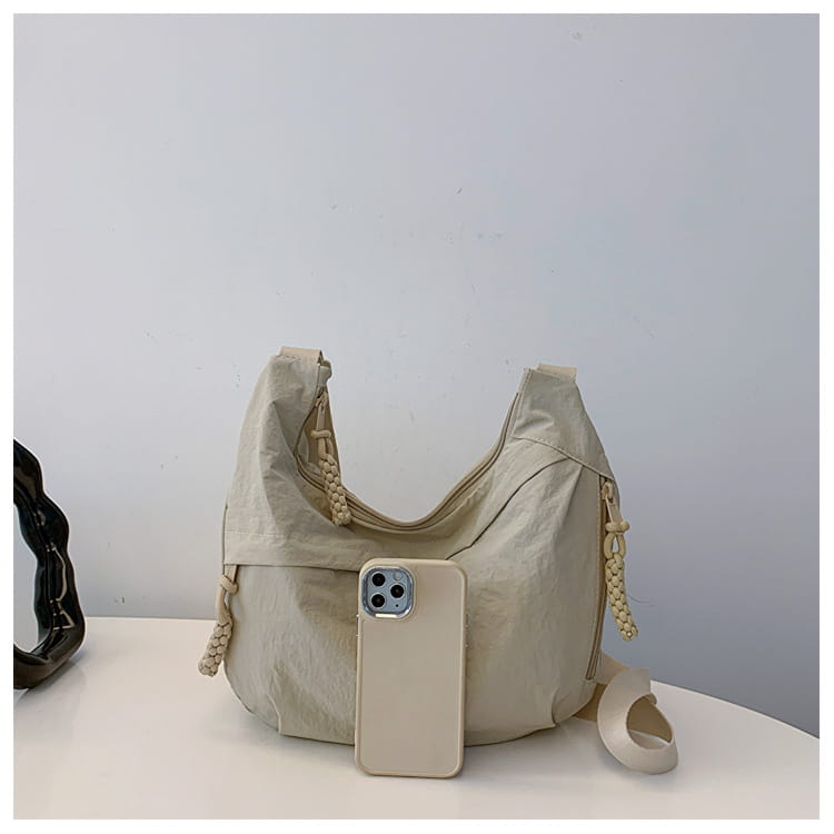 Nylon Messenger Bag Beige Black Travel Crossbody Shoulder Suitcase Purse