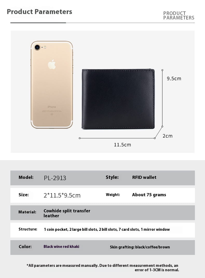 Portefeuille de violon en cuir authentique pour le support de carte de blocage RFID Slim RFID Cow Slim
