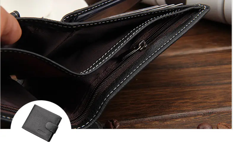 Leather Wallet Two Fold with Zipper Buckle in Black or Brown for United States and CHF Buyers
