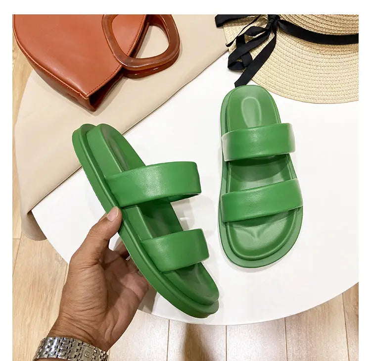 Black Sheepskin Flat Heel Slippers with Rubber Foam Sole