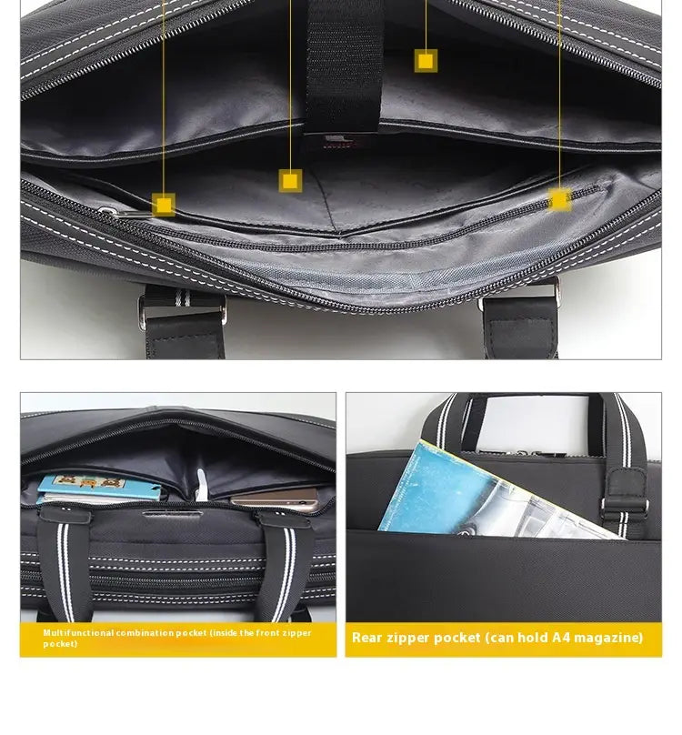 Black Oxford Cloth 16 Inch Waterproof Business Travel Men’s Handbag