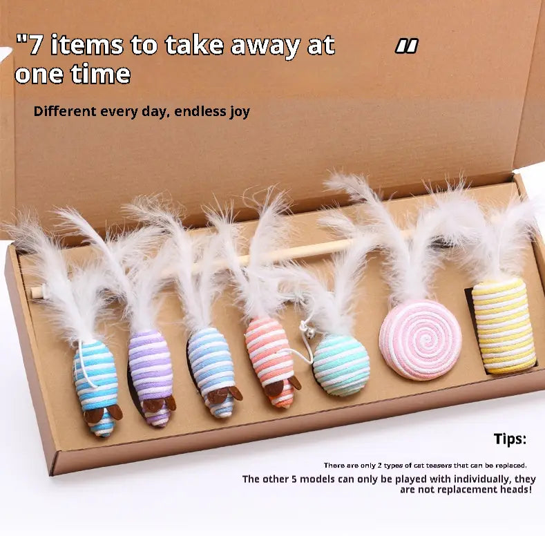 Seitsmetükk puuvill Cat Cat mänguasja, mis on seatud tahketes ja segavärvides