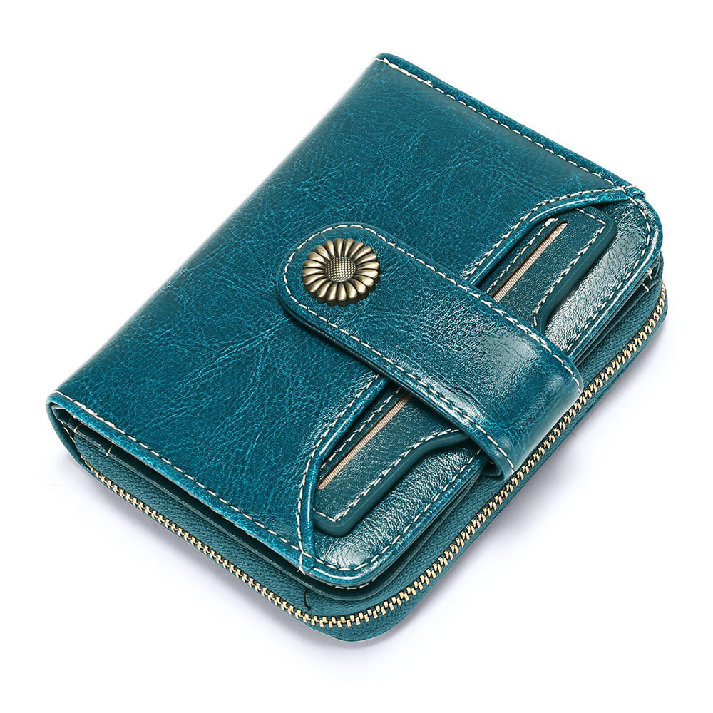 Oil Wax Genuine Leather Lady’s Wallet European And American Style - Custom Light Delight in Leather Wallets Galore