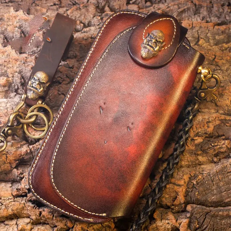 Red Black and Brown Embossed Cowhide Leather Jacket with Zipper Closure