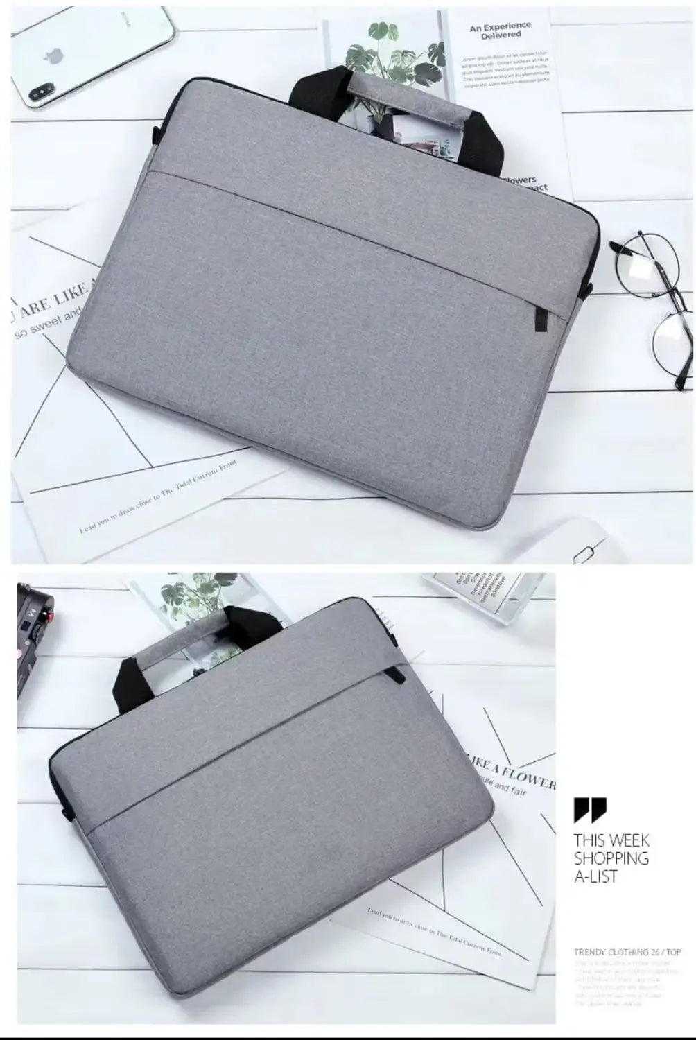Gray Oxford Laptop Bag with Breathable Polyester Lining and Sewing Thread