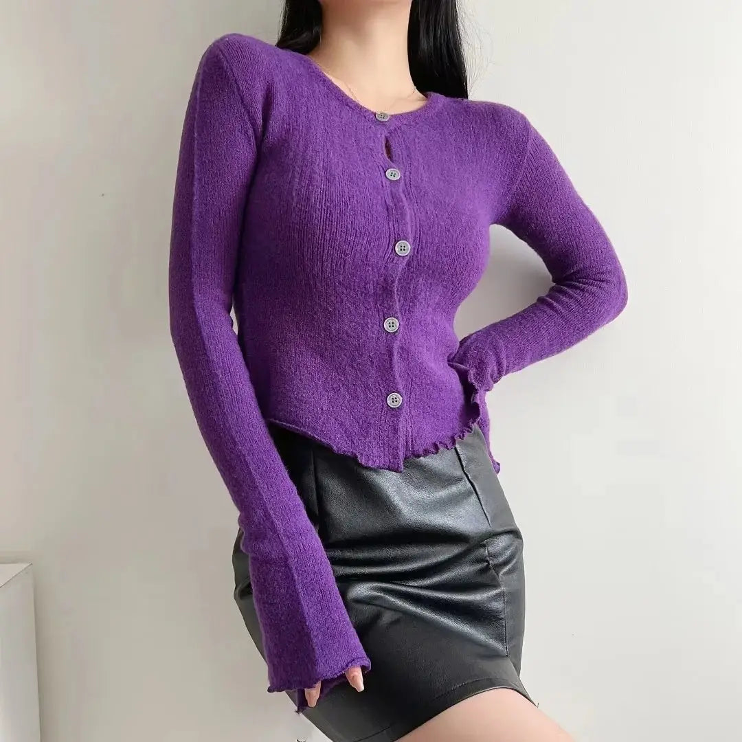 Sleeve Bell Plush Knit Cardigan Slim Slim Fit Hipster Stíl Sráid Cotton