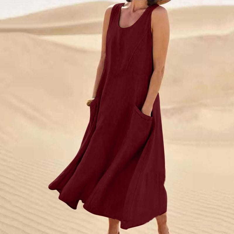 Breathable Cotton Linen Summer Dress for Women Lightweight Casual Sundress