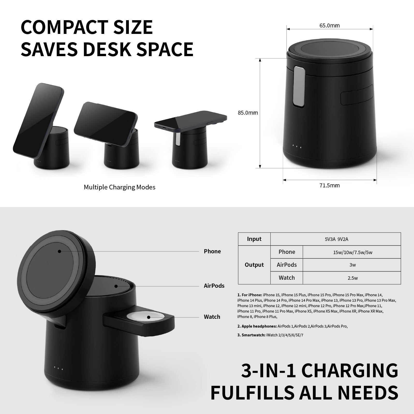 15W Magnetic Three-in-one Wireless Charger - Charge Like a Magician with This Wireless Charger