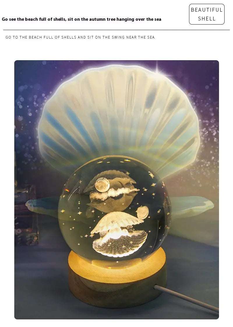 Luminous 3D Ocean Crystal Ball with Carved Jellyfish Decorative Sphere