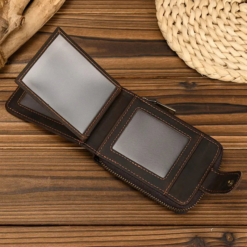 Dark Brown Cowhide Leather Wallet for Men and Women with Card Slots