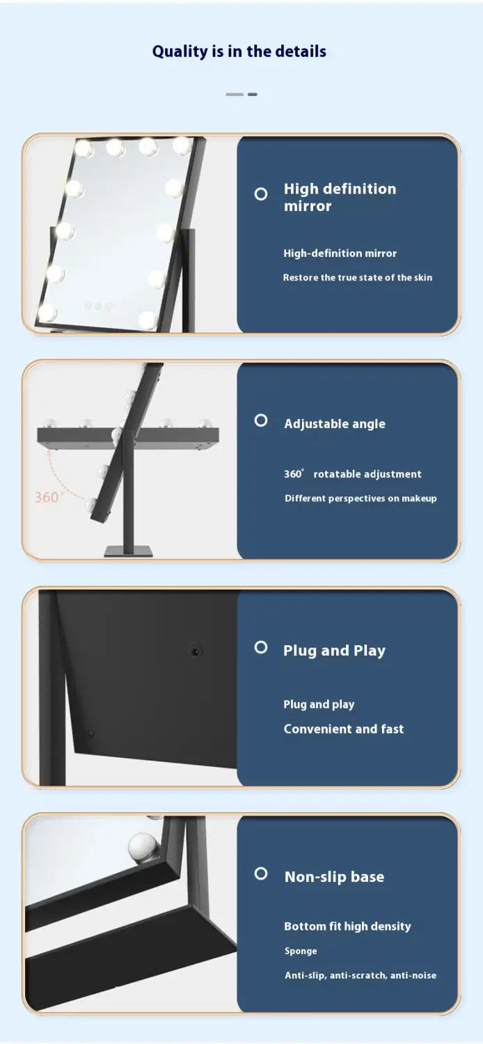 Light Mirror Desktop LED with Aluminum Frame for Living Room and Bedroom