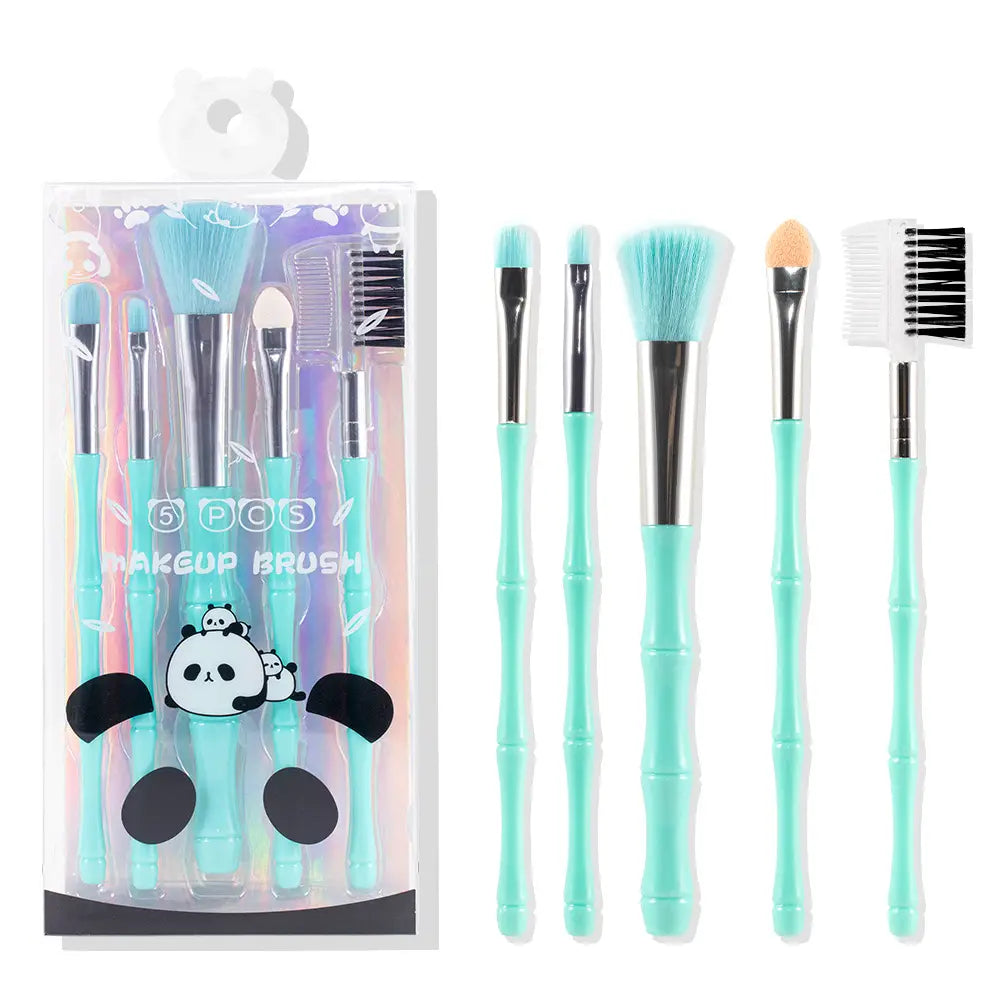 Portable Makeup Brush Set 5 pcs Beauty Tools in Pink Green Blue Yellow