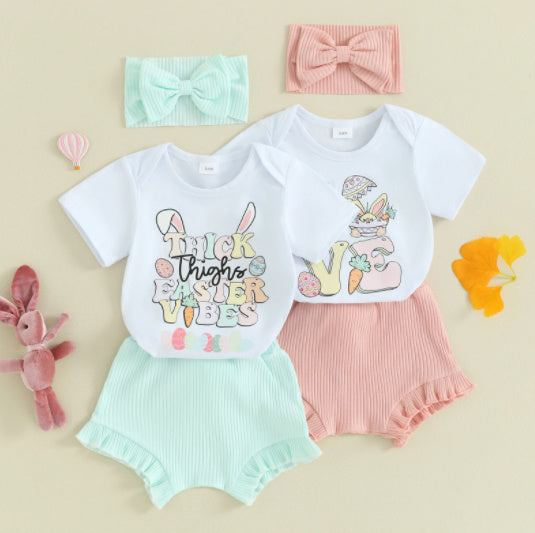 Easter Printed Short Sleeve Suit - Easter Suit for Tiny Trendsetters in Pastel Delight