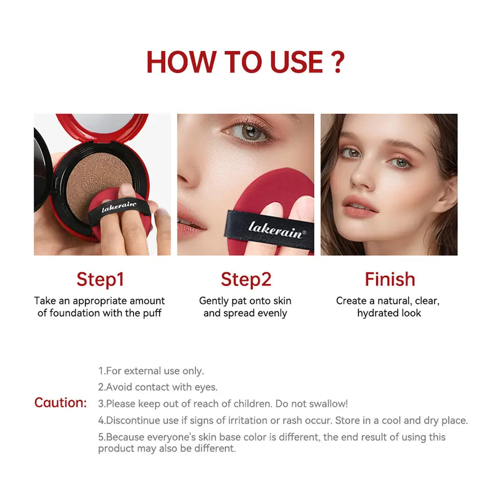 Lakerain Air Cushion Red Shell Foundation Light Natural Concealer Cold