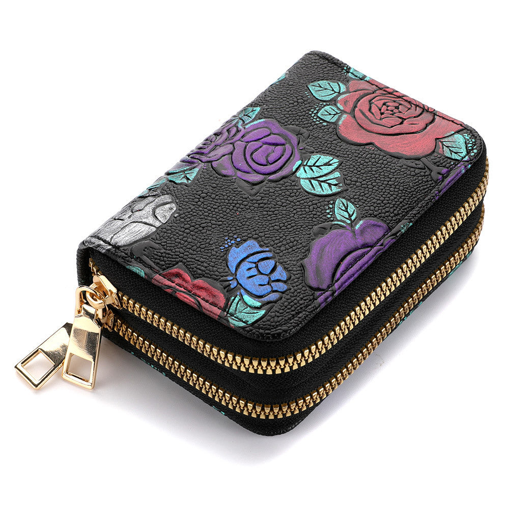 Women’s Multiple Card Slots Hand-painted Wallet Double Layer - Hand-painted Wallet for Women with Secret Flower Power