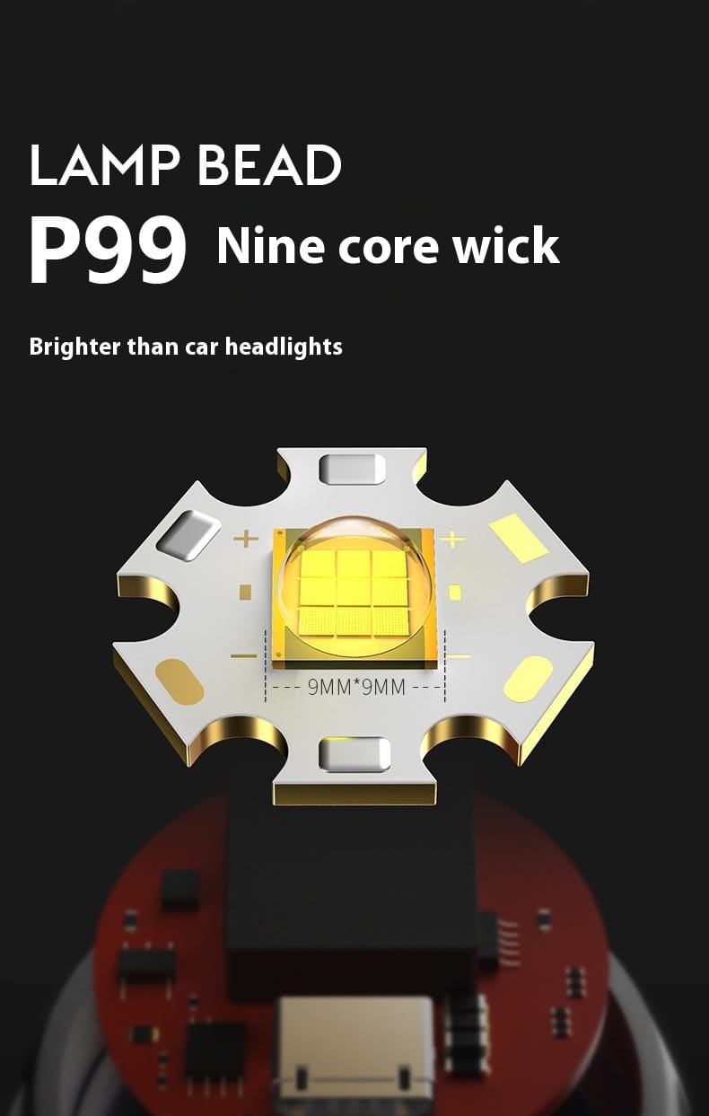 Camping Portable Flashlight with USB Charging Zoom and Battery Rack