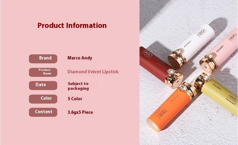 Matte Lipstick Set 5 Colors Long Lasting Waterproof Makeup for All Skin Tones