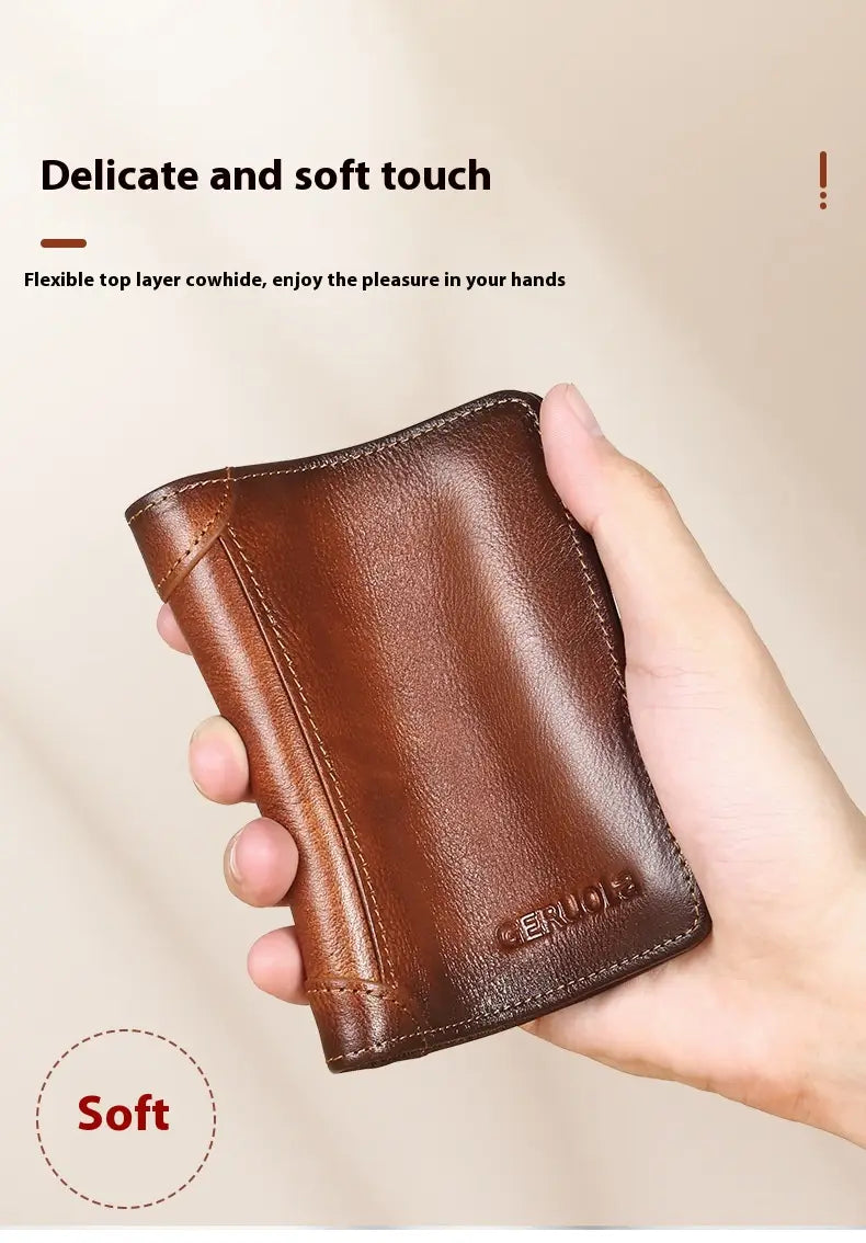 Genuine Leather Wallet with Contrasting Colors and Card Slots