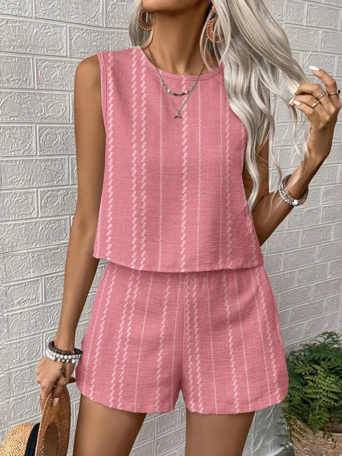 Naistele mõeldud sinine roheline roosa pleed polüester varrukateta püksid