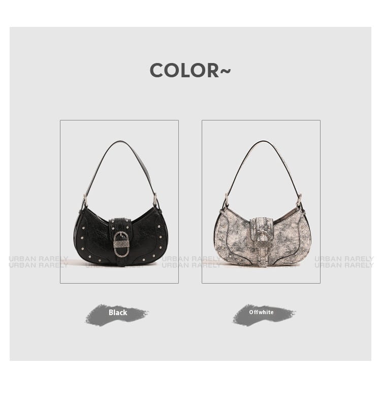 Oil Wax Leather Bag with Rivets Flap Shoulder and Sandwich Pocket