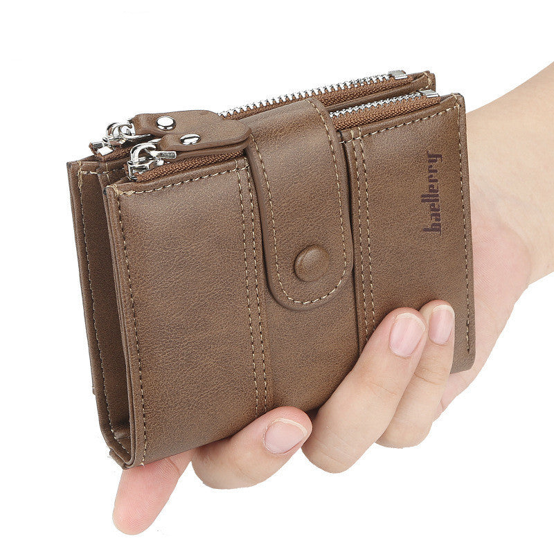 Men’s New Double Zipper Creative Short Wallet - Double Zipper Leather Wallet for Creative Gents