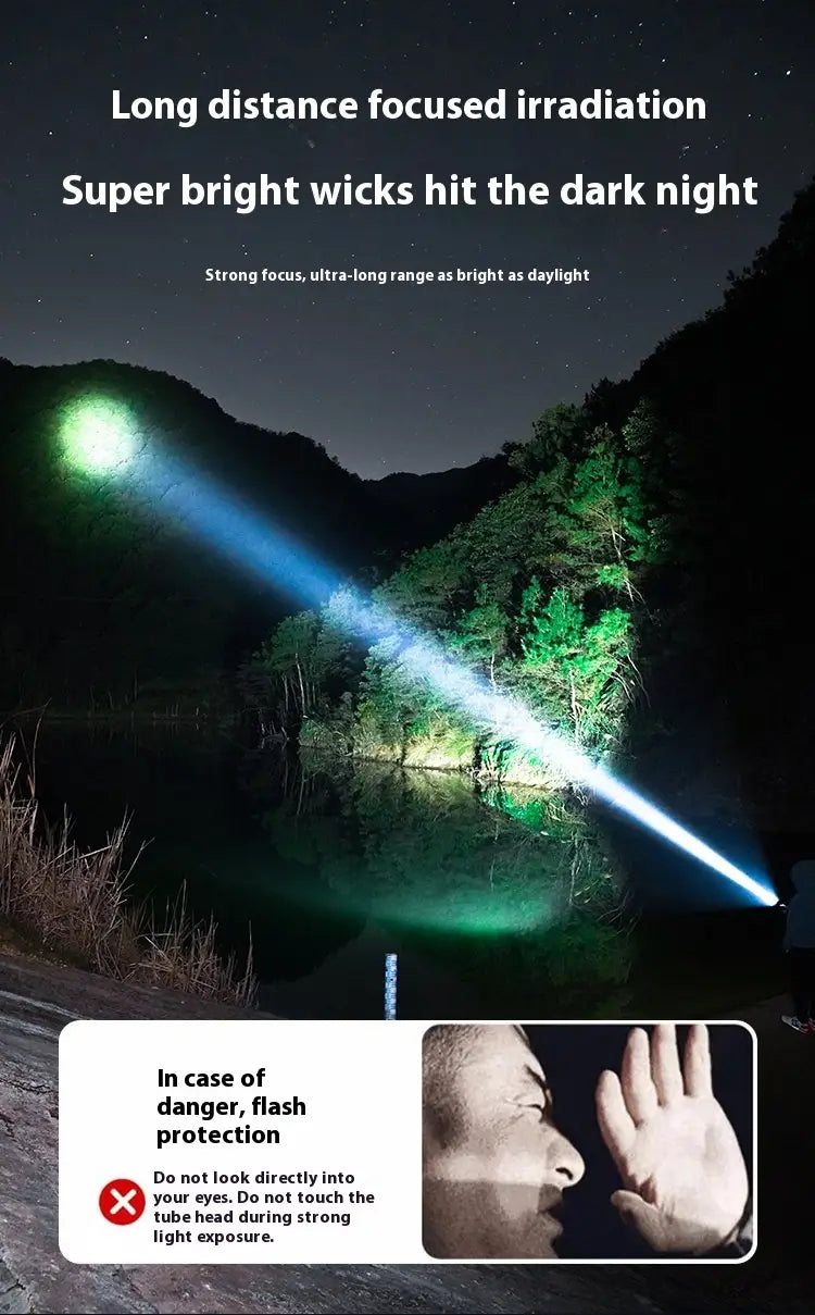 Black Digital Focus Flashlight with Portable Long Endurance and Strong Light