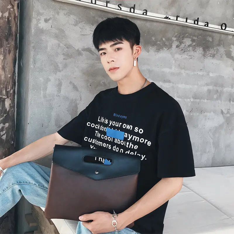 Men’s Leather Wristlet Clutch Bag with Magnetic Closure for United States Buyers