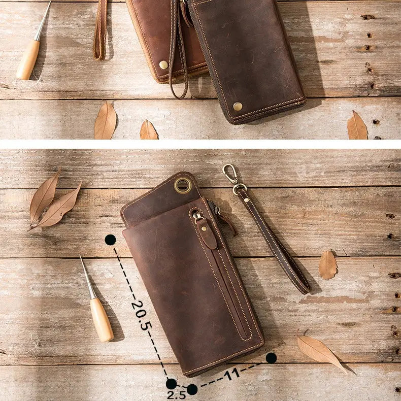 Genuine Leather Mobile Phone Bag with Large Bill Holder for United States and CHF
